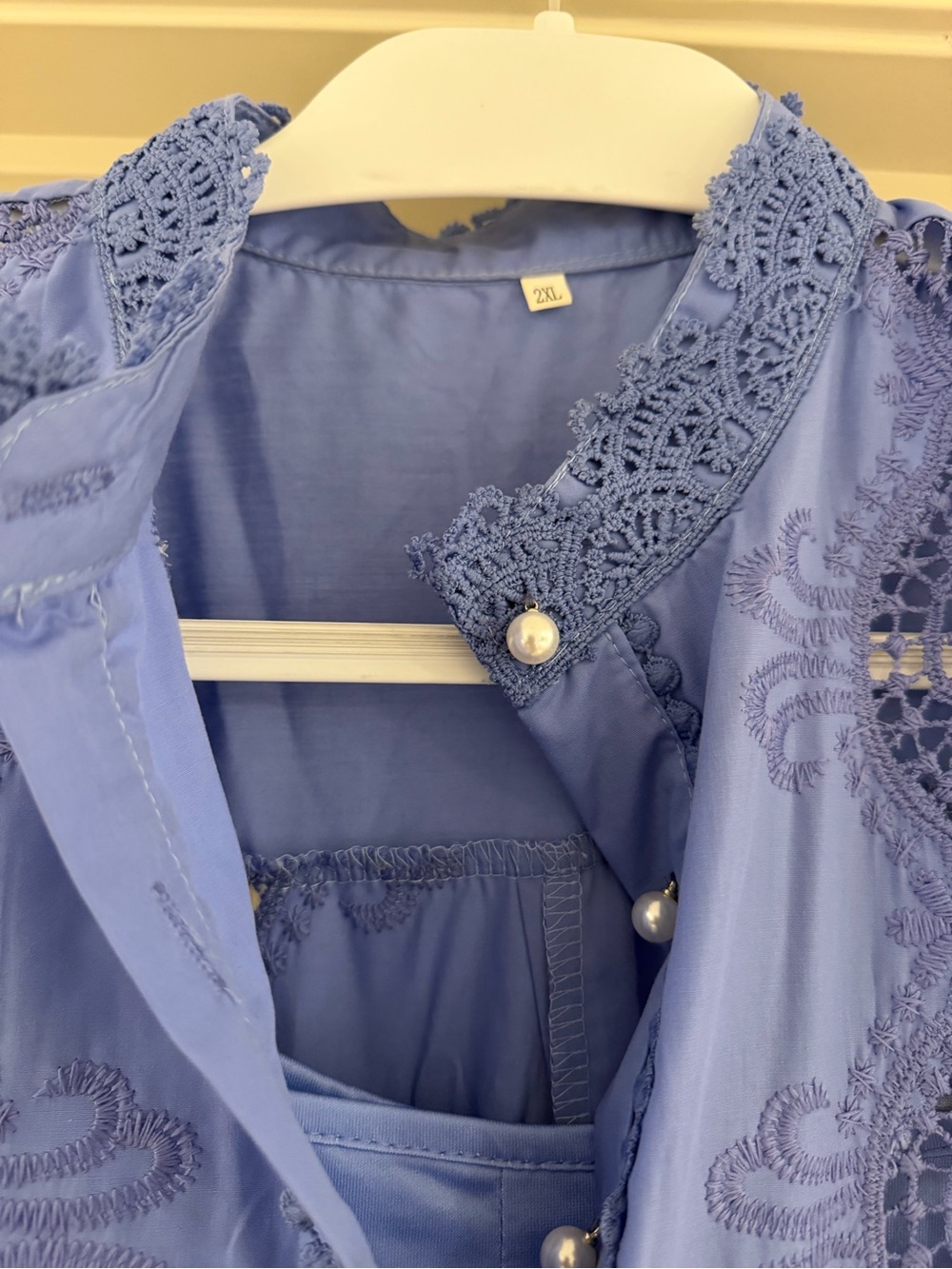 Sunfere Elegant Blue Lace Midi Dress with Waist Tie - Picture 5 of 5